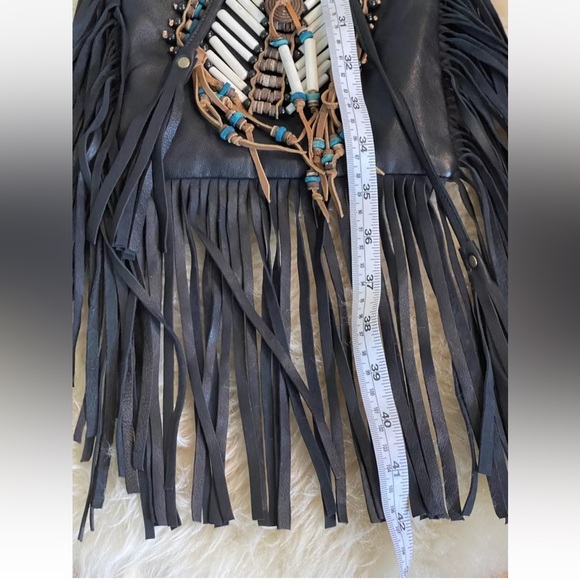 Black Spell & the Gypsy Dreamweaver Black | Black Leather Fringe Boho Crossbody - Picture 8 of 15